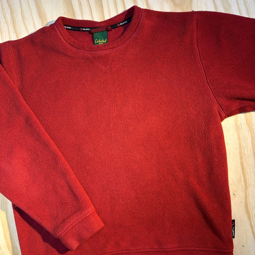 Cabela's Men's Polartec Fleece Crewneck Sweatshirt Burgundy Pullover Size M
